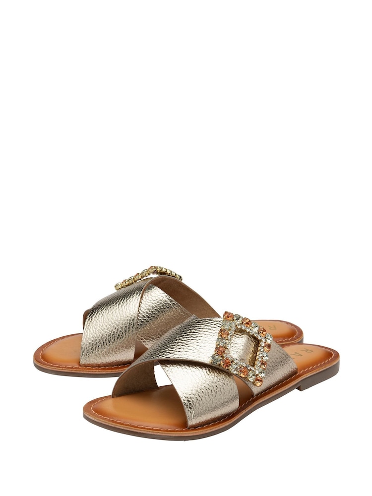 Ravel Gold Leather Mule Sandals - Image 2 of 4