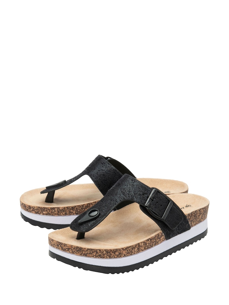 Dunlop Black Toe-Post Wedge Sandals - Image 2 of 4