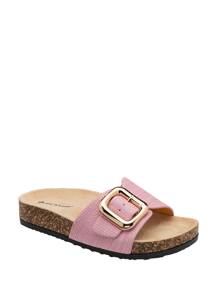 Dunlop Pink Single Buckle Footbed Sandals - Image 1 of 4 Dunlop Pink Single Buckle Footbed Sandals - Image 1 of 4