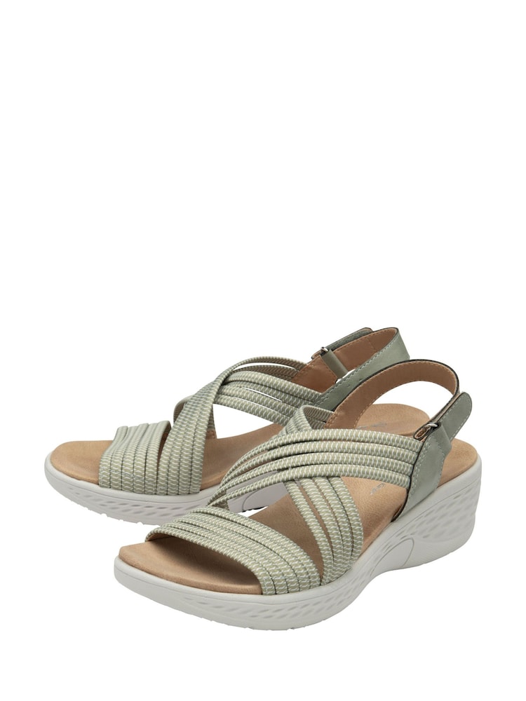 Dunlop Green Multi Elasticated Strap Wedge Sandals - Image 2 of 4