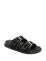 Dunlop Black Twin Strap Buckle Footbed Sandals - Image 1 of 4