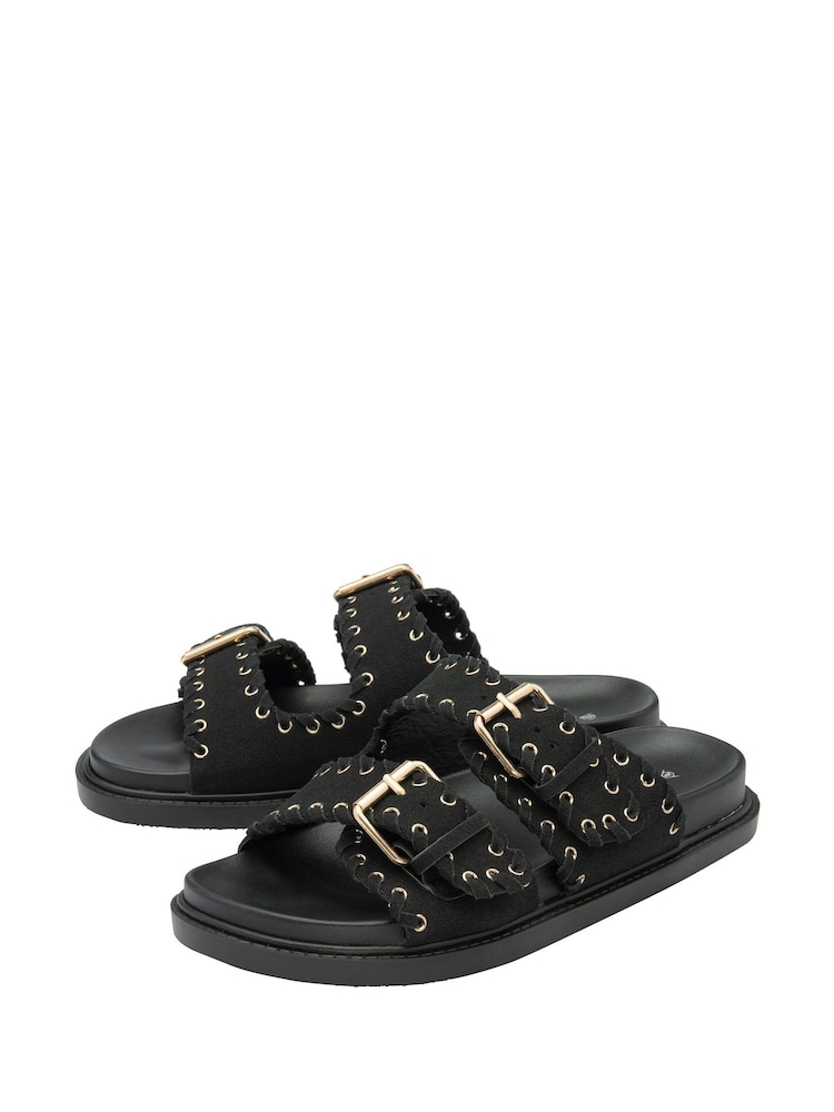 Dunlop Black Twin Strap Buckle Footbed Sandals - Image 2 of 4
