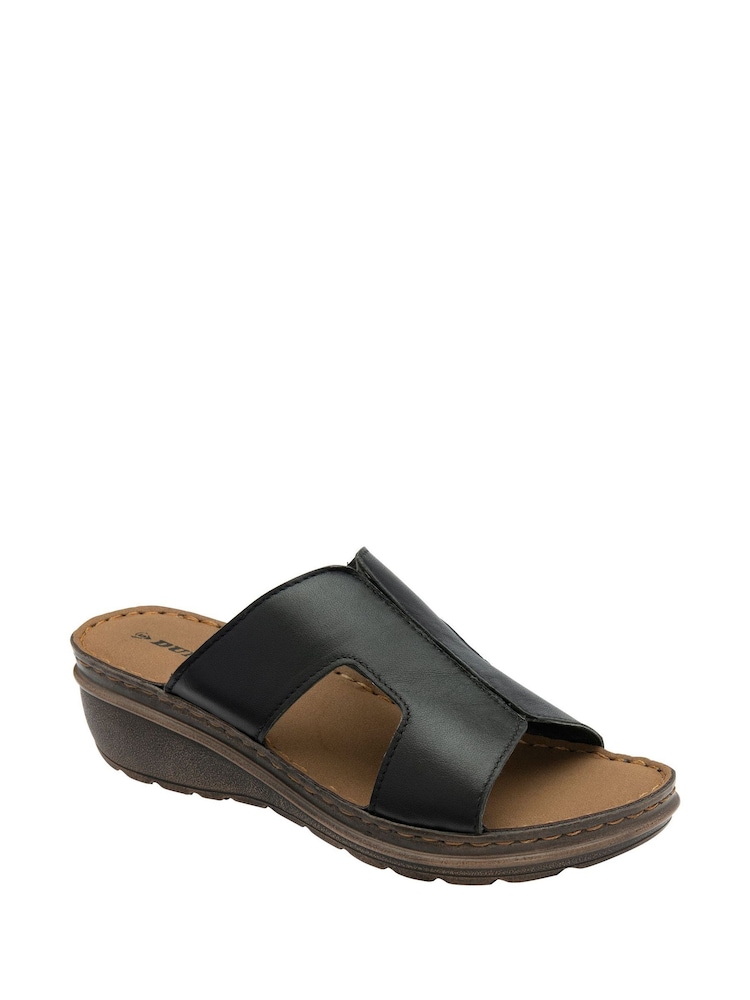 Dunlop Black Leather Wedge Mules Sandals - Image 1 of 4