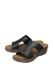 Dunlop Black Leather Wedge Mules Sandals - Image 2 of 4