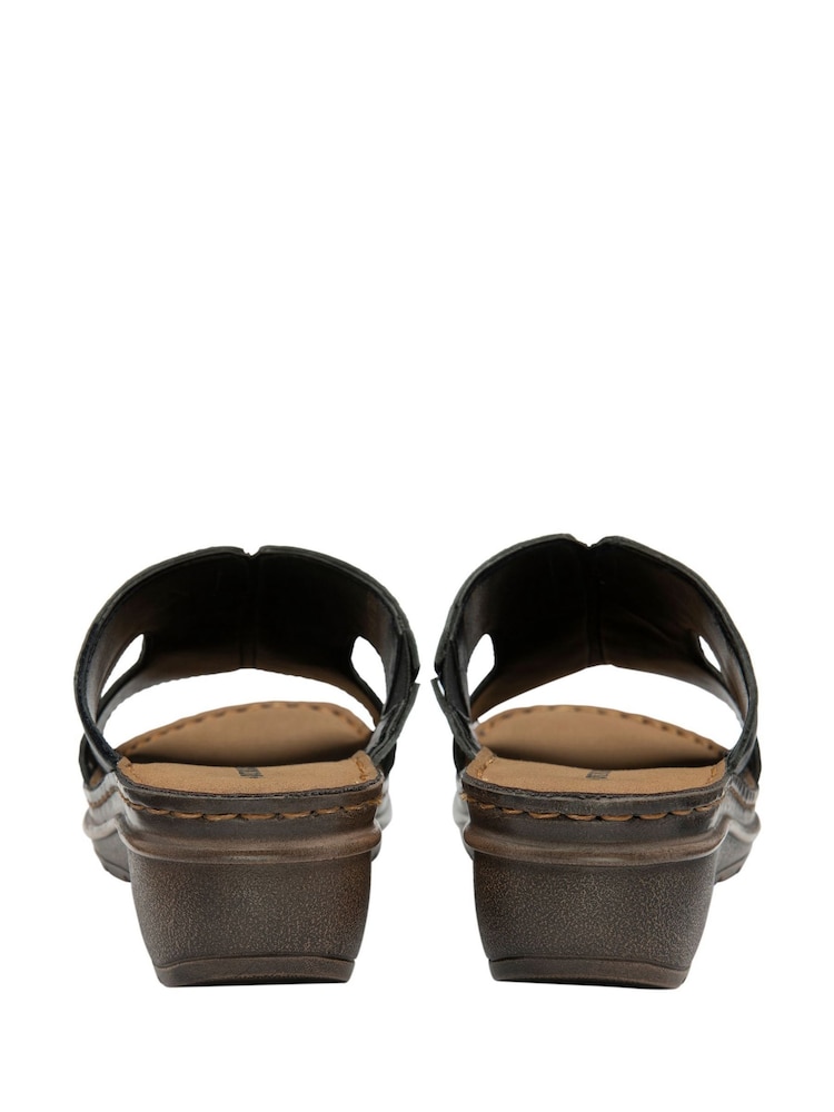 Dunlop Black Leather Wedge Mules Sandals - Image 3 of 4