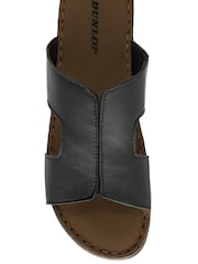 Dunlop Black Leather Wedge Mules Sandals - Image 4 of 4