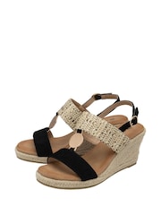 أسود - Dunlop Double Strap Wedge Sandals - صورة 2 من 4