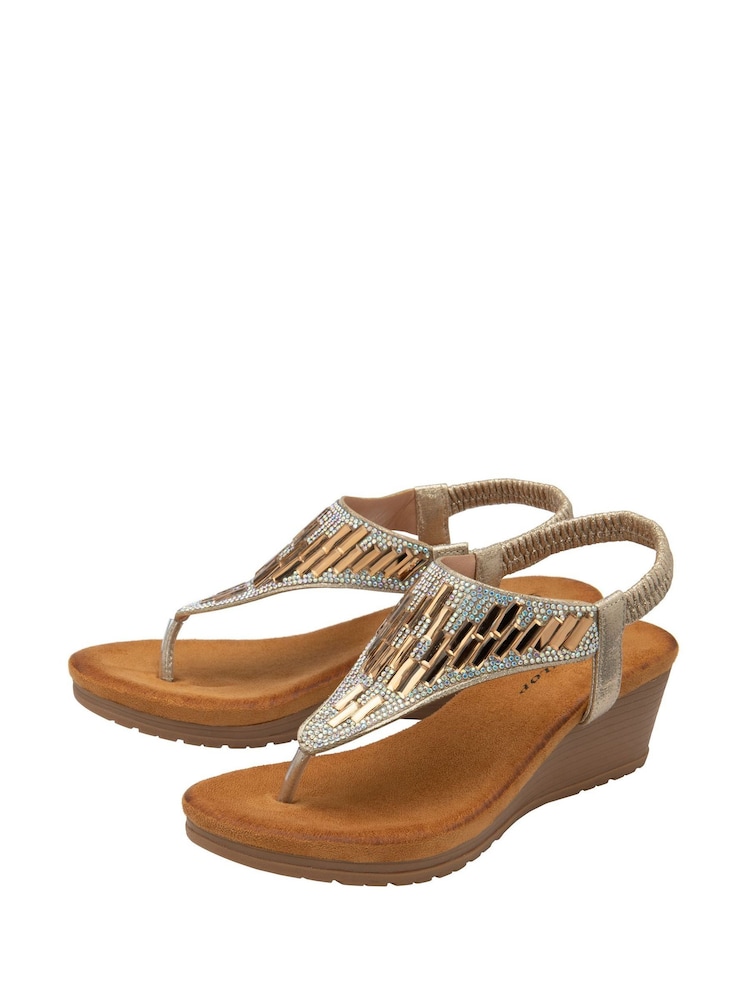 Gold - Dunlop Toe-Post Wedge Elasticated Sandals - Bild 2 von 4 Gold - Dunlop Toe-Post Wedge Elasticated Sandals - Bild 2 von 4