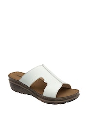 Dunlop White Leather Wedge Mules Sandals - Image 1 of 4