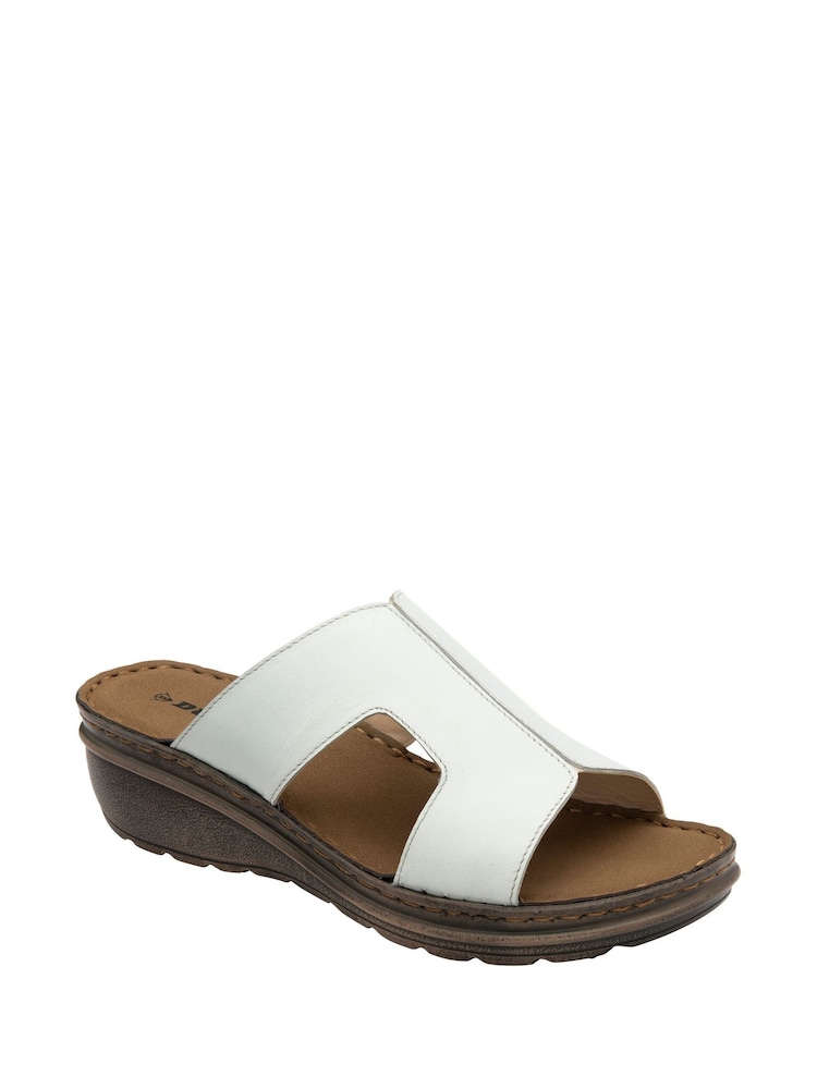Dunlop White Leather Wedge Mules Sandals - Image 1 of 4
