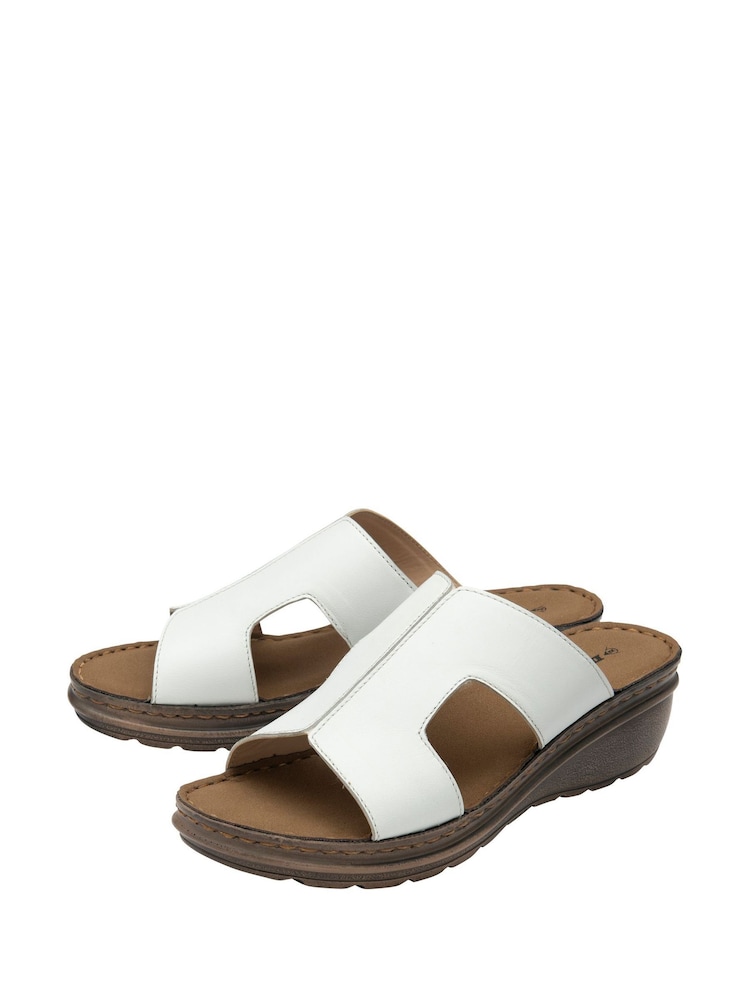 Dunlop White Leather Wedge Mules Sandals - Image 2 of 4