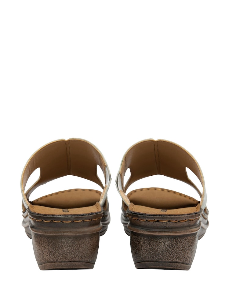 Dunlop White Leather Wedge Mules Sandals - Image 3 of 4