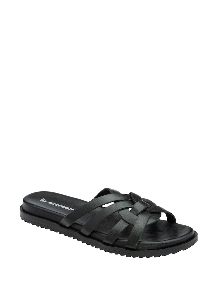 Dunlop Black Leather Multi Strap Mules Sandals - Image 1 of 4