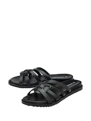 Dunlop Black Leather Multi Strap Mules Sandals - Image 2 of 4