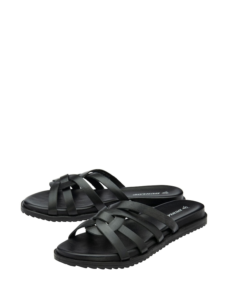 Dunlop Black Leather Multi Strap Mules Sandals - Image 2 of 4