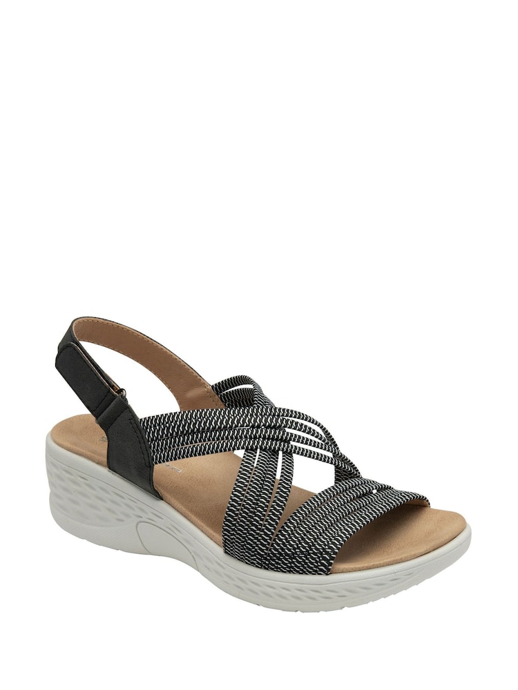 Schwarz - Dunlop Multi Elasticated Strap Wedge Sandals - Bild 1 von 4