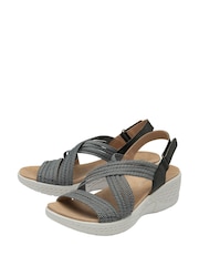 Schwarz - Dunlop Multi Elasticated Strap Wedge Sandals - Bild 2 von 4