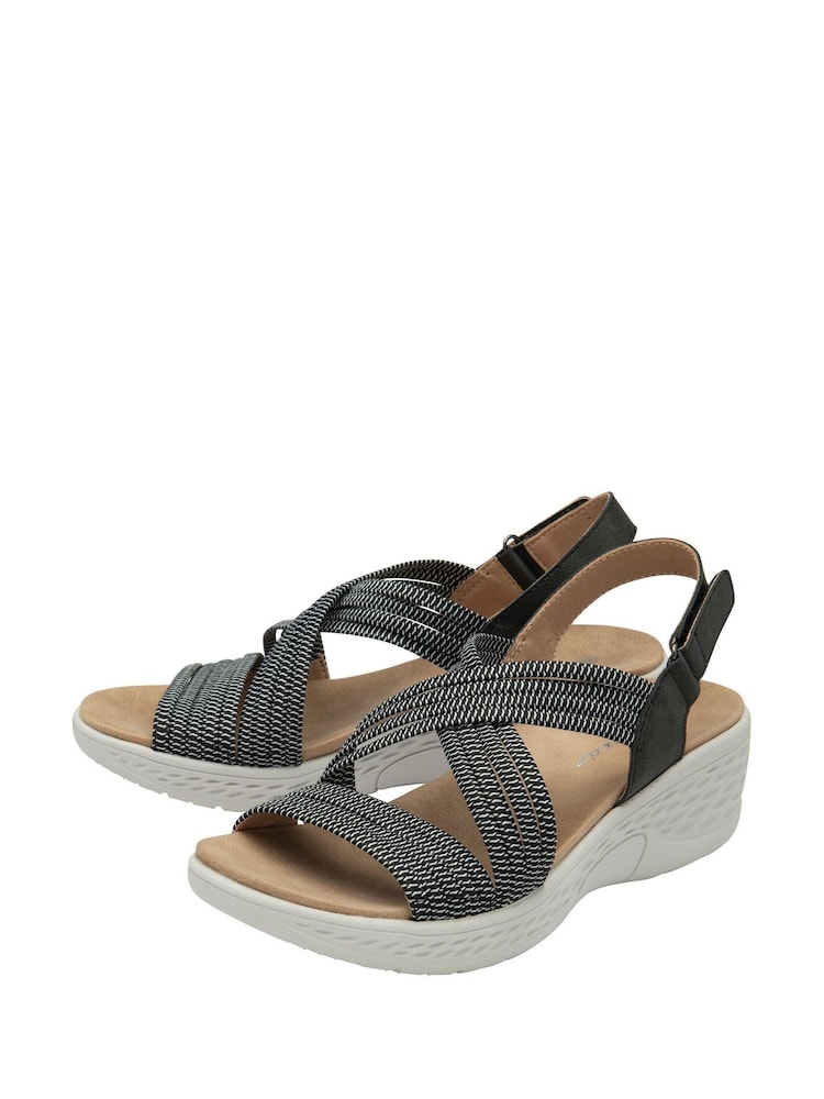 Schwarz - Dunlop Multi Elasticated Strap Wedge Sandals - Bild 2 von 4