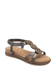Dunlop Grey T-Bar Elasticated Sandals - Image 1 of 4
