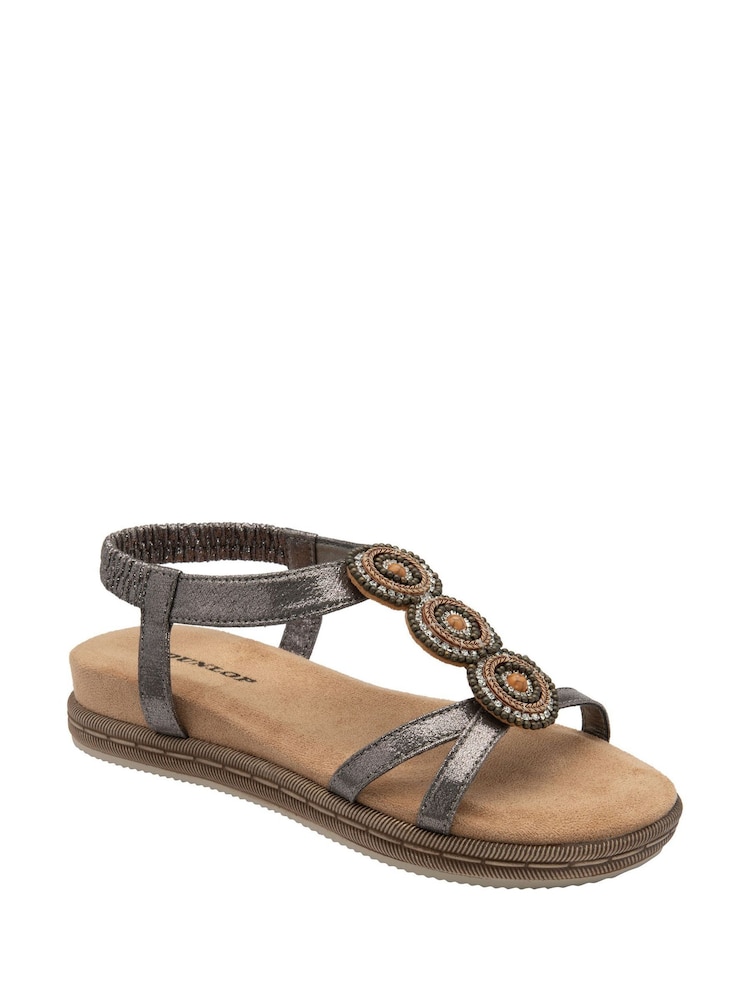 Dunlop Grey T-Bar Elasticated Sandals - Image 1 of 4