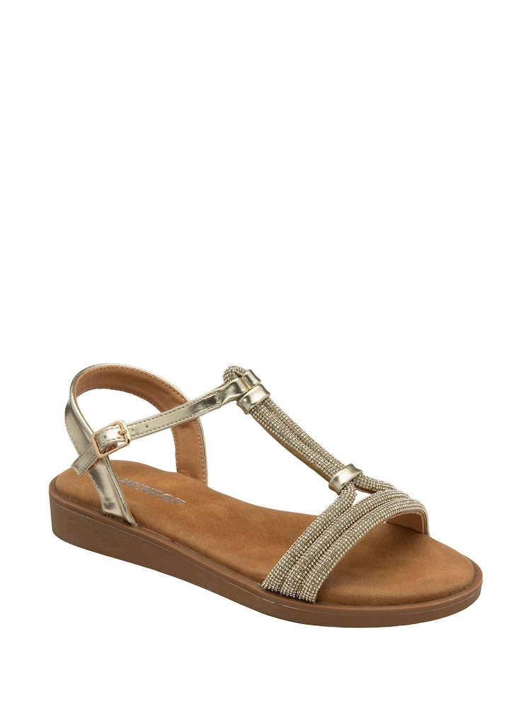 Dunlop Gold T-Bar Buckle Sandals - Image 1 of 4