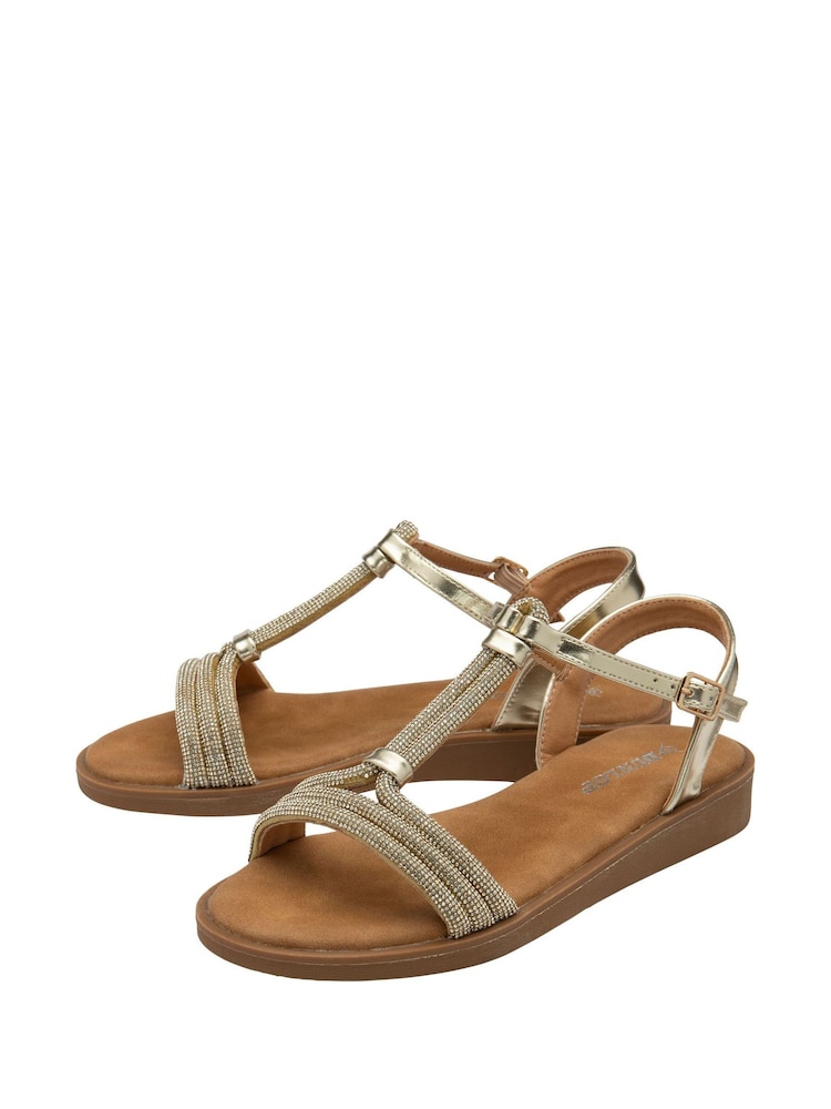Dunlop Gold T-Bar Buckle Sandals - Image 2 of 4