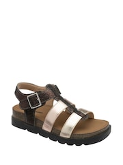 Dunlop Metallic Leather Strap Buckle Wedge Sandals - Image 1 of 4