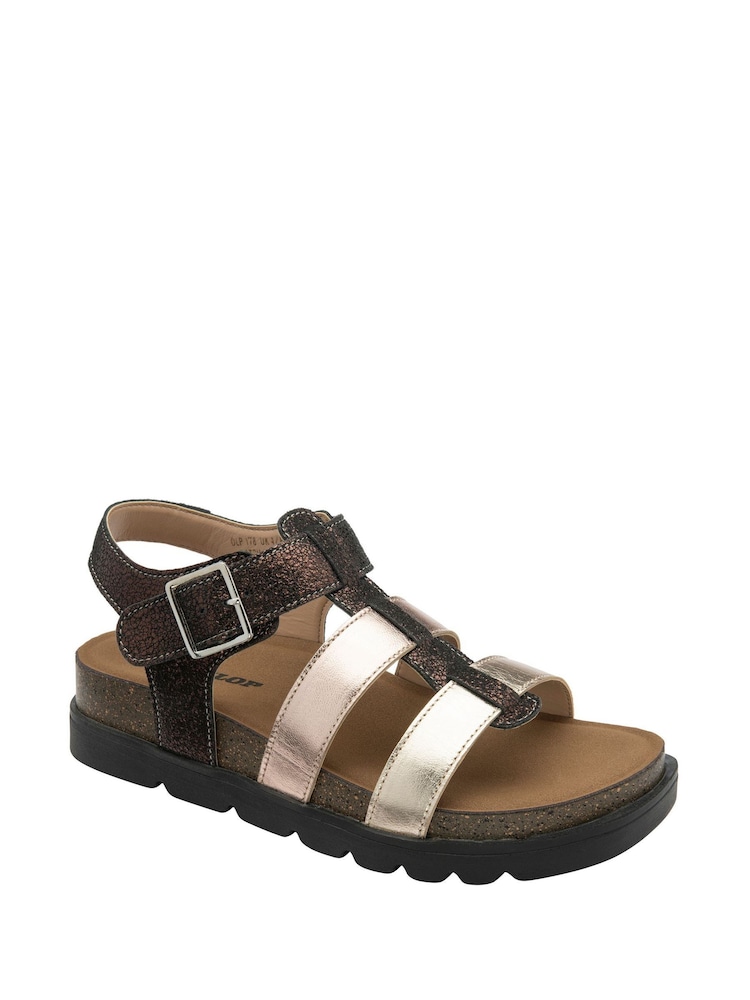 Dunlop Metallic Leather Strap Buckle Wedge Sandals - Image 1 of 4