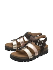 Dunlop Metallic Leather Strap Buckle Wedge Sandals - Image 2 of 4