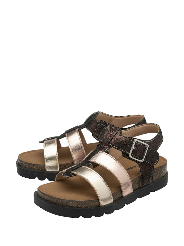 Dunlop Metallic Leather Strap Buckle Wedge Sandals - Image 2 of 4