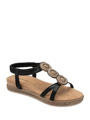 Dunlop Black T-Bar Elasticated Sandals - Image 1 of 4