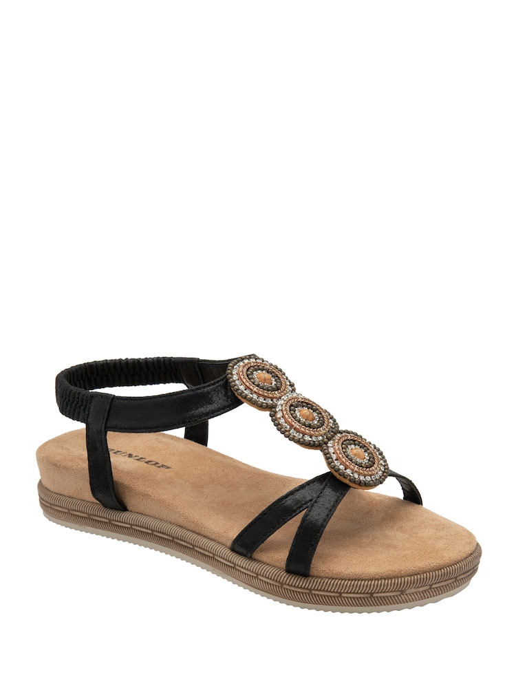 Dunlop Black T-Bar Elasticated Sandals - Image 1 of 4
