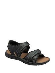Dunlop Black Mens Leather Twin Strap Sandals - Image 1 of 4