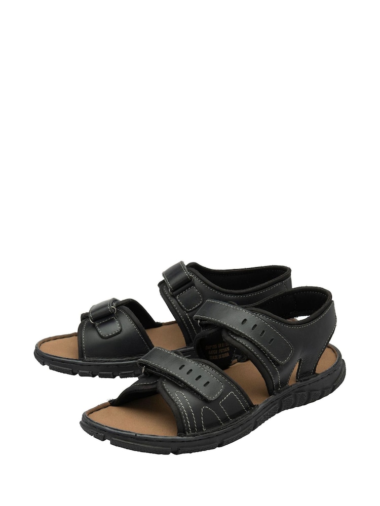 Dunlop Black Mens Leather Twin Strap Sandals - Image 2 of 4