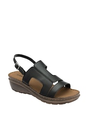 Dunlop Black Leather Wedge Sandals - Image 1 of 4