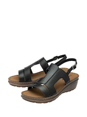 Dunlop Black Leather Wedge Sandals - Image 2 of 4