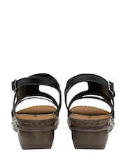 Dunlop Black Leather Wedge Sandals - Image 3 of 4