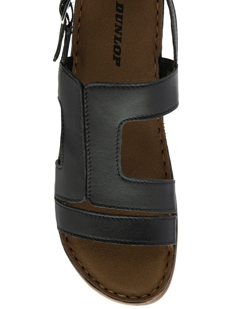 Dunlop Black Leather Wedge Sandals - Image 4 of 4