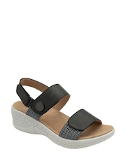 Dunlop Black Twin Strap Touch Fasten Wedge Sandals - Image 1 of 4
