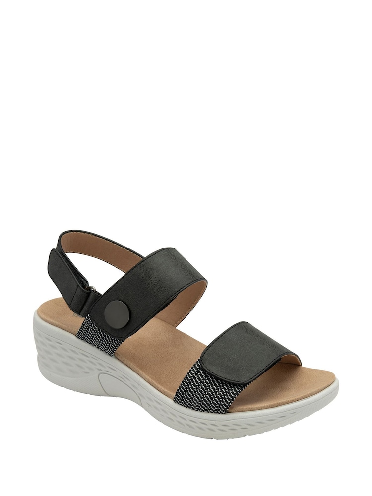 Dunlop Black Twin Strap Touch Fasten Wedge Sandals - Image 1 of 4