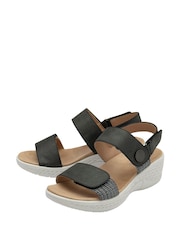 Dunlop Black Twin Strap Touch Fasten Wedge Sandals - Image 2 of 4