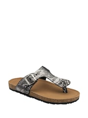 Dunlop Black Leather Toe-Post Sandals - Image 1 of 4