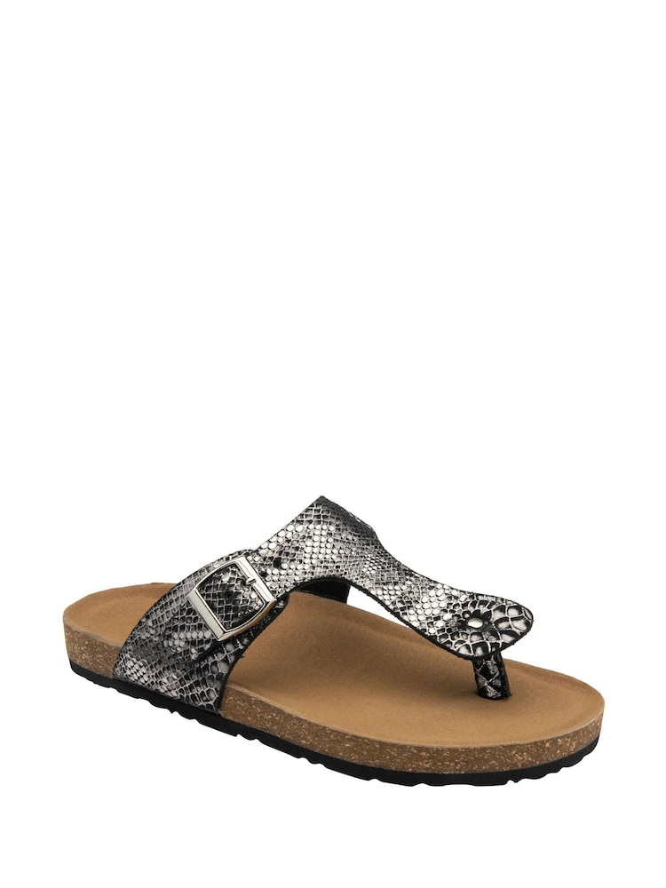 Dunlop Black Leather Toe-Post Sandals - Image 1 of 4