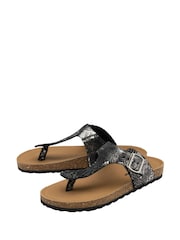 Dunlop Black Leather Toe-Post Sandals - Image 2 of 4
