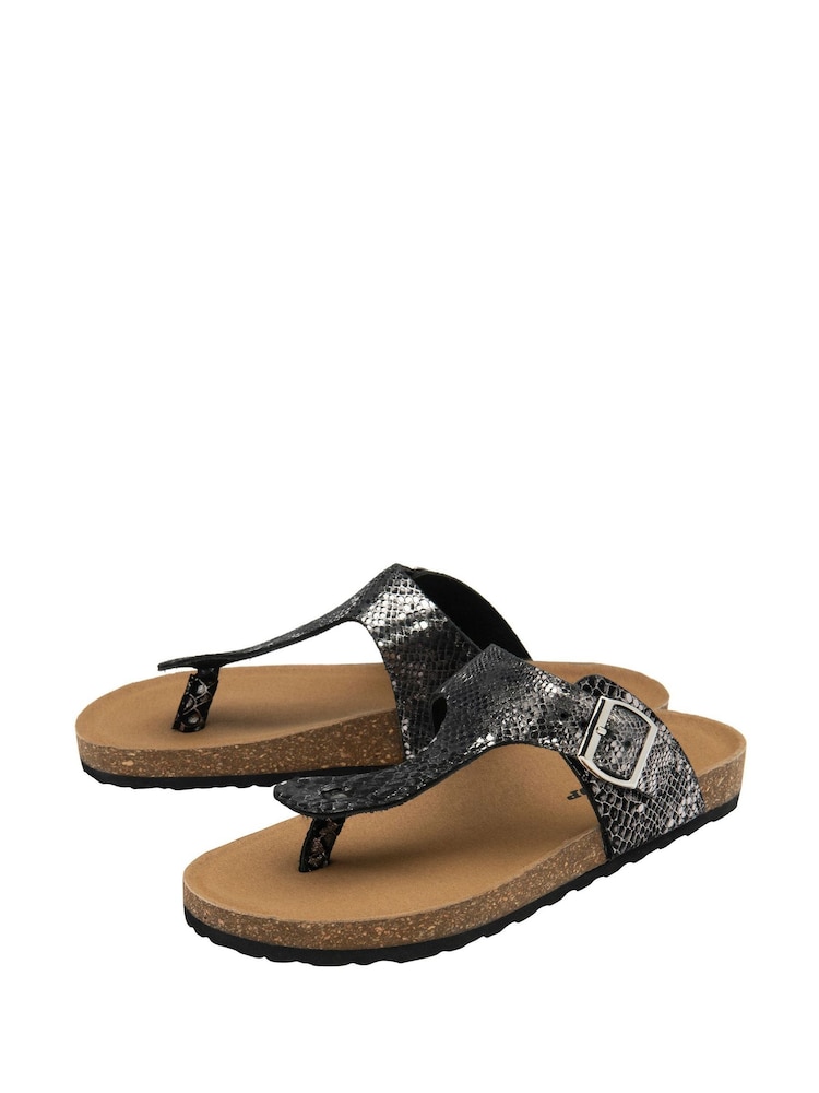 Dunlop Black Leather Toe-Post Sandals - Image 2 of 4