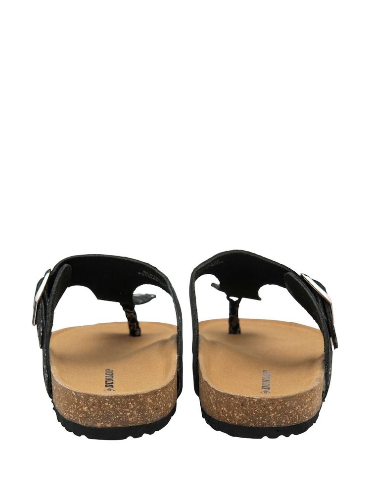 Dunlop Black Leather Toe-Post Sandals - Image 3 of 4