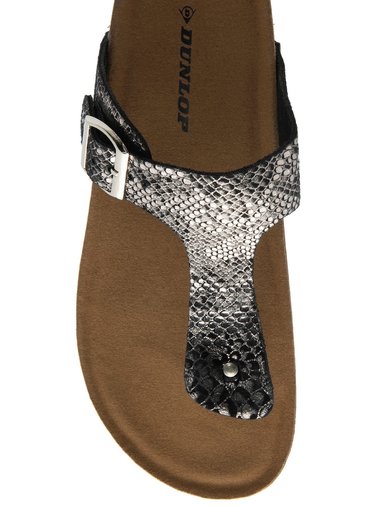 Dunlop Black Leather Toe-Post Sandals - Image 4 of 4