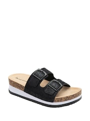 Dunlop Black Twin Strap Wedge Footbed Mules - Image 1 of 4