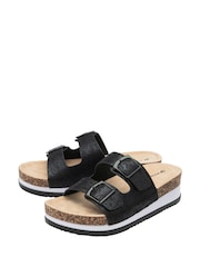 Dunlop Black Twin Strap Wedge Footbed Mules - Image 2 of 4
