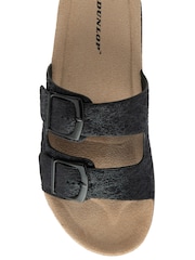 Dunlop Black Twin Strap Wedge Footbed Mules - Image 4 of 4